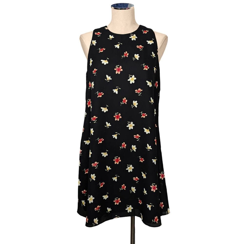 Vintage Cute Lined  DATIANI  80's 90's Y2K Black Floral Print Shift Dress 10